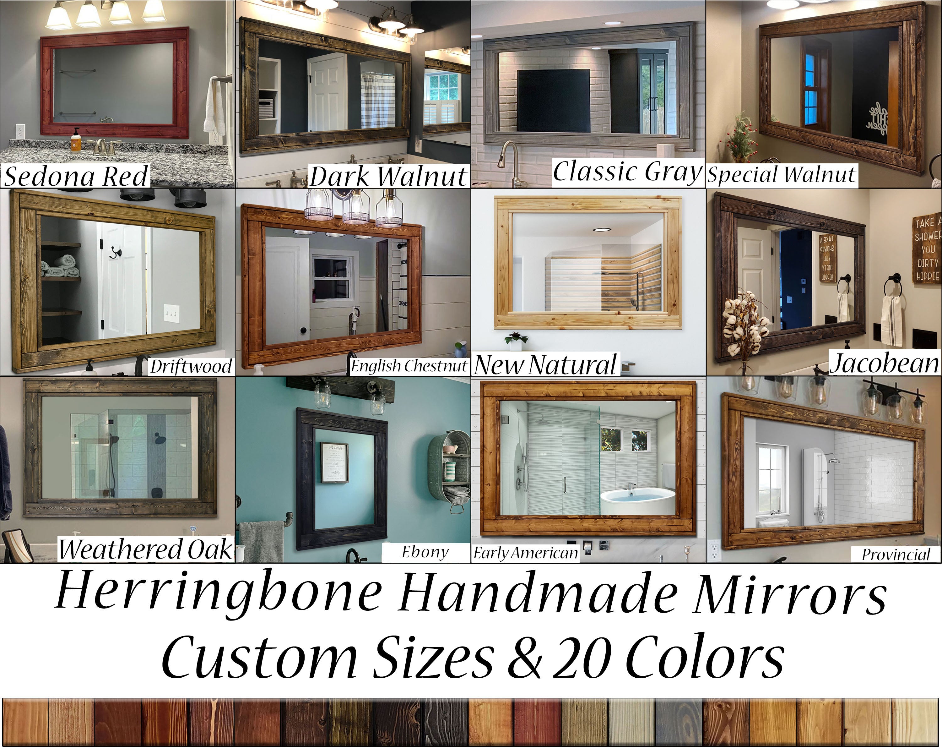 Herringbone Reclaimed Styled Wood Mirror, 5 Sizes & 20 Stain Colors by Lane of Lenore