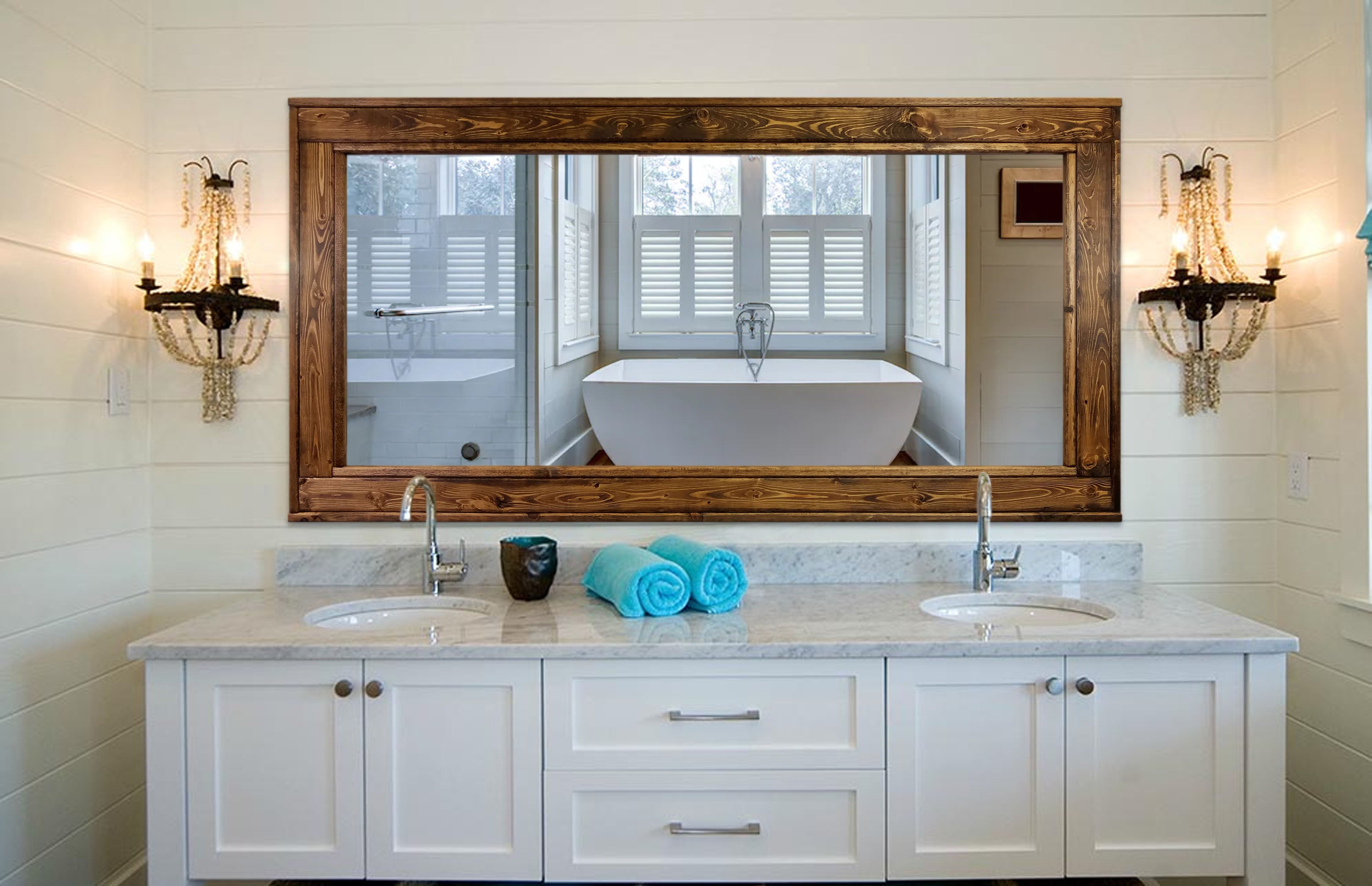 Herringbone Reclaimed Styled Wood Mirror, 20 Stain Colors & Custom Sizes, Shown in Provincial