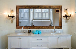 Herringbone Reclaimed Styled Wood Mirror, 20 Stain Colors & Custom Sizes, Shown in Provincial