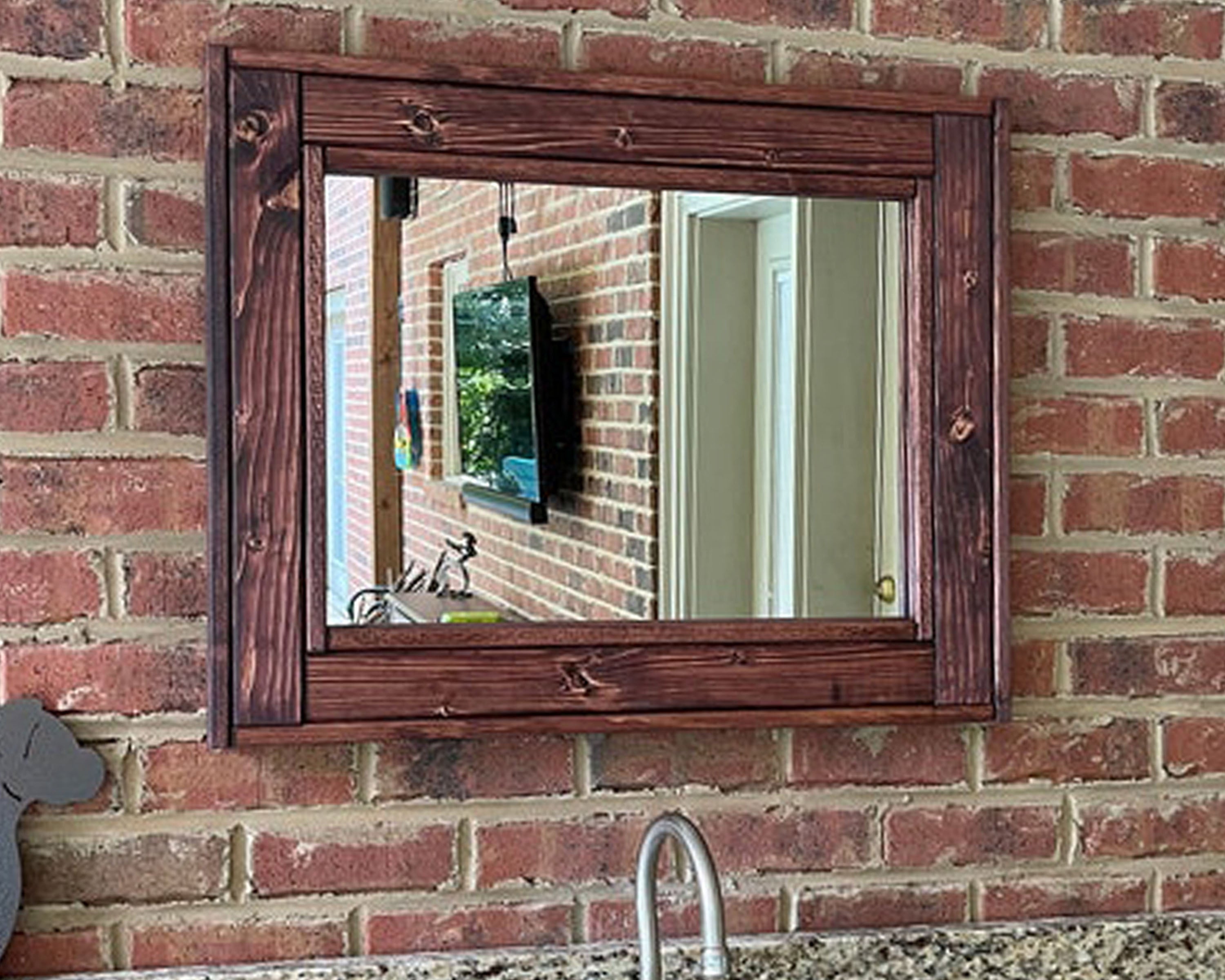 Herringbone Reclaimed Wood Framed Mirror, Shown in Red Mahogany 