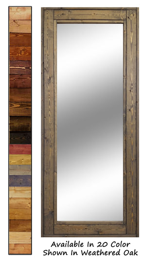 Herringbone Reclaimed Wood Full Length Mirror 2 Sizes & 20 Colors, Shown in Weathered Oak