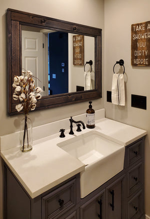 Herringbone Reclaimed Wood Framed Mirror, Shown in Jacobean