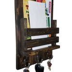 Sydney Slat Front, Mail Holder Organizer and Key Holder, Available with up to 3 Single Key Hooks – 20 Custom Colors: Shown in Dark Walnut - Renewed Decor & Storage
