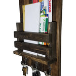 Sydney Slat Front, Mail Holder Organizer and Key Holder, Available with up to 3 Single Key Hooks – 20 Custom Colors: Shown in Dark Walnut - Renewed Decor & Storage