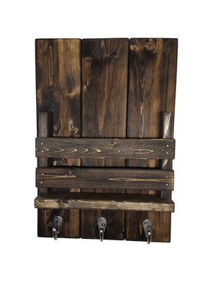 Sydney Slat Front, Mail Holder Organizer and Key Holder, Available with up to 3 Single Key Hooks – 20 Custom Colors: Shown in Dark Walnut - Renewed Decor & Storage