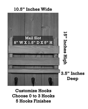Sydney Slat Front, Mail Holder Organizer and Key Holder, Available with up to 3 Single Key Hooks – 20 Custom Colors: Shown in Dark Walnut - Renewed Decor & Storage