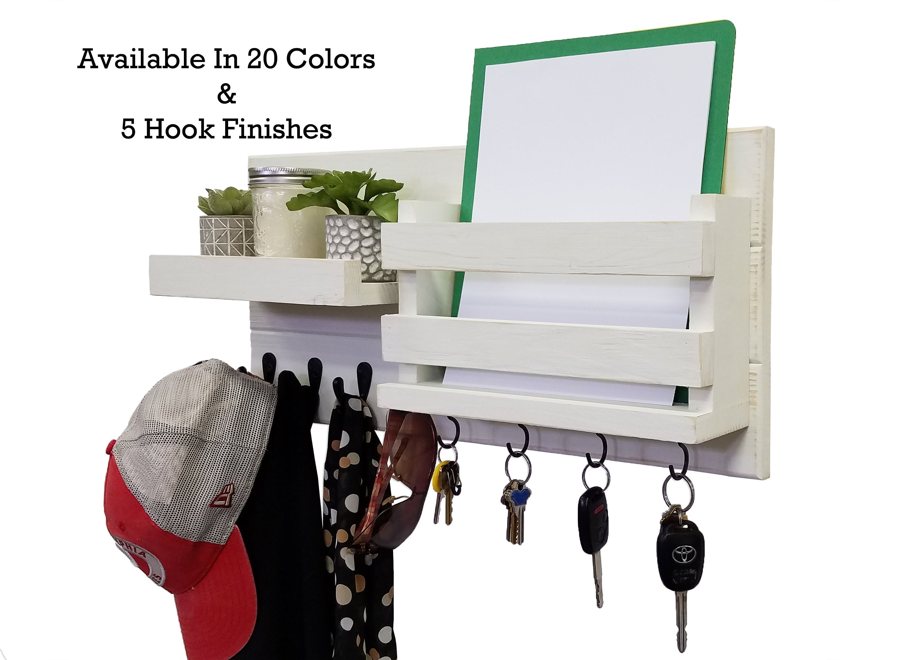 Restyled Farmhouse Mail Organizer with Hooks, Entryway Organizer, Key Holder for Wall, Wall Shelf - Renewed Decor & Storage