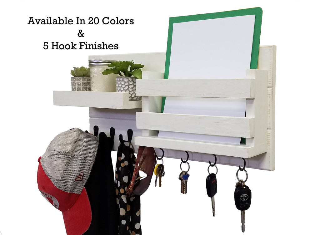 Restyled Farmhouse Mail Organizer with Hooks, Entryway Organizer, Key Holder for Wall, Wall Shelf - Renewed Decor & Storage