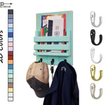 Sydney Slat Front, Mail Holder Organizer and Key Holder, Available with up to 3 Single Key Hooks – 20 Custom Colors: Shown in Sea Blue - Renewed Decor & Storage