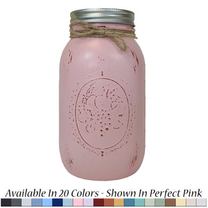 Mason Jar Vase Hand Painted Perfect Pink with Silver Lid