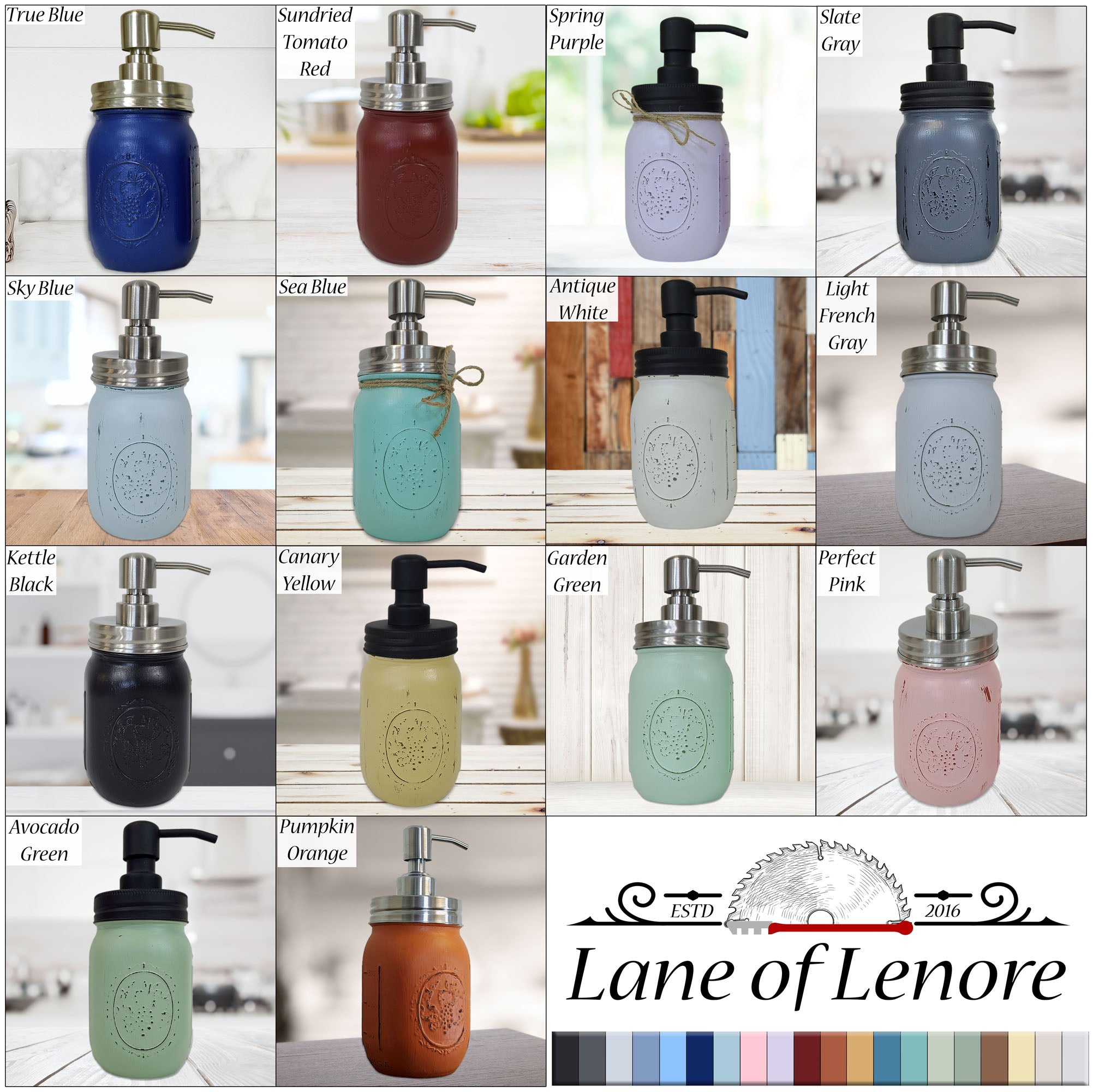Mason Jar Pump Dispenser Hand Painted by Lane of Lenore
