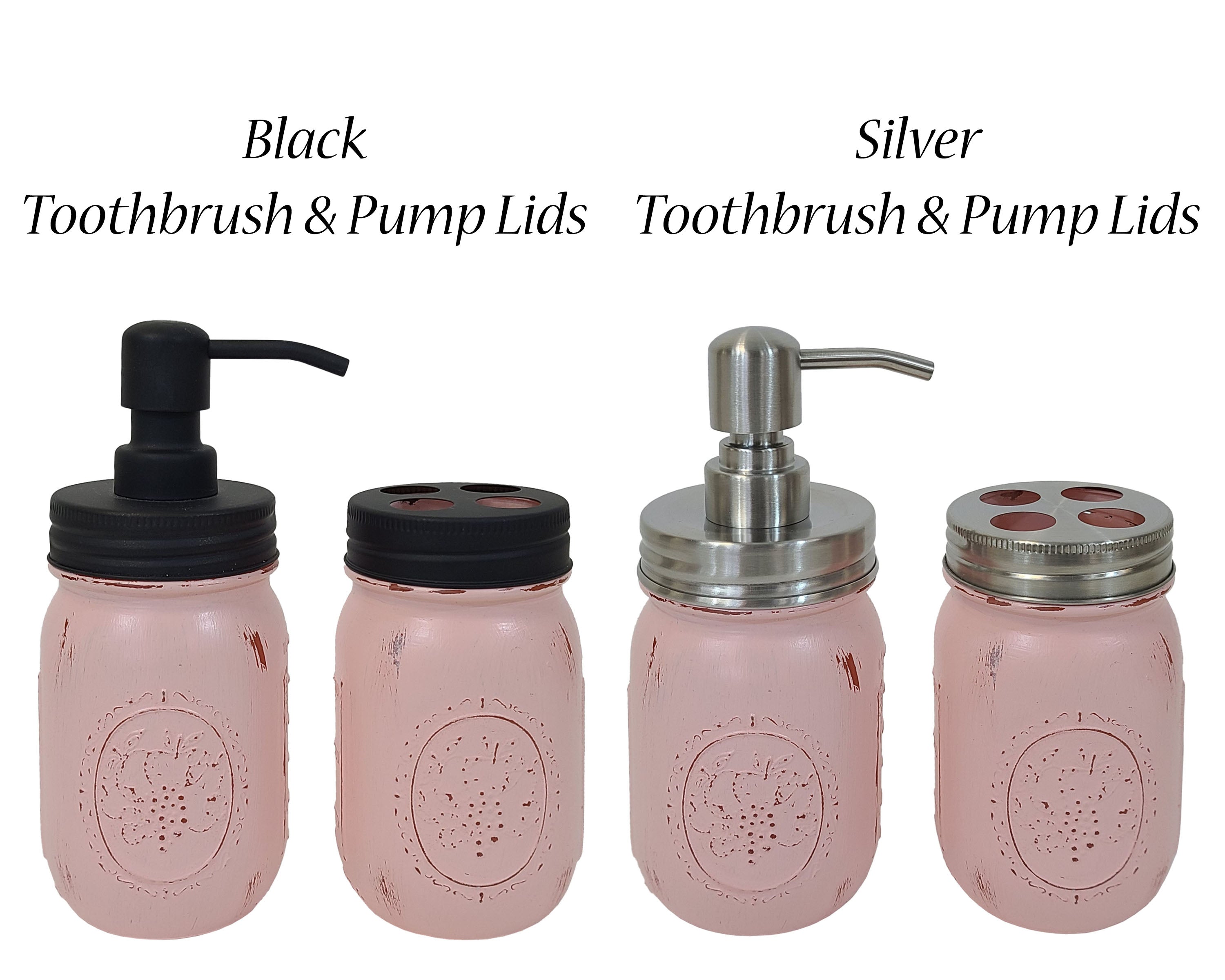 Mason Jar Pump Lid, Toothbrush Lid in Black or Silver
