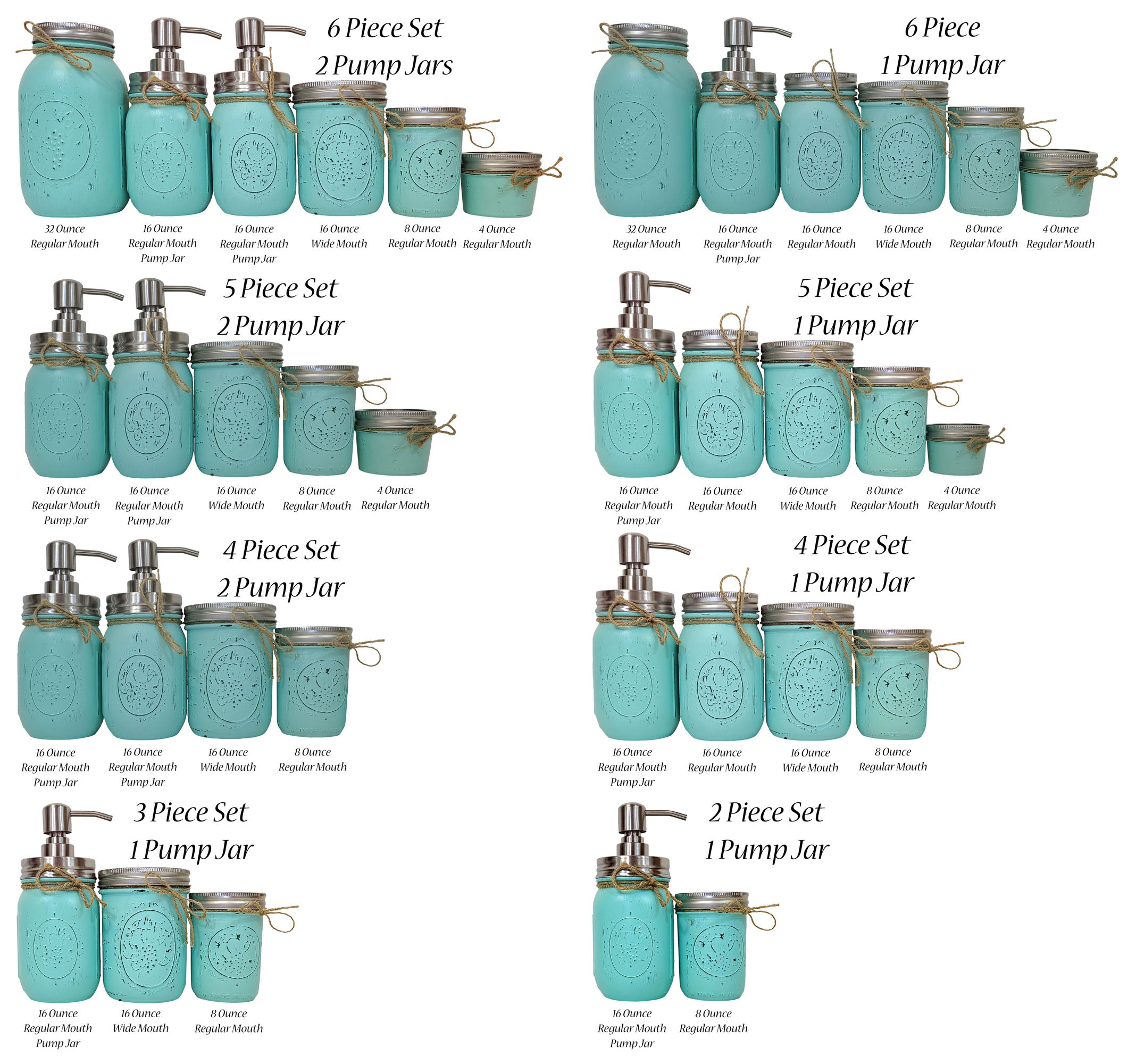 Custom Hand Painted Mason Jar Set with Pump Lids, Sizes