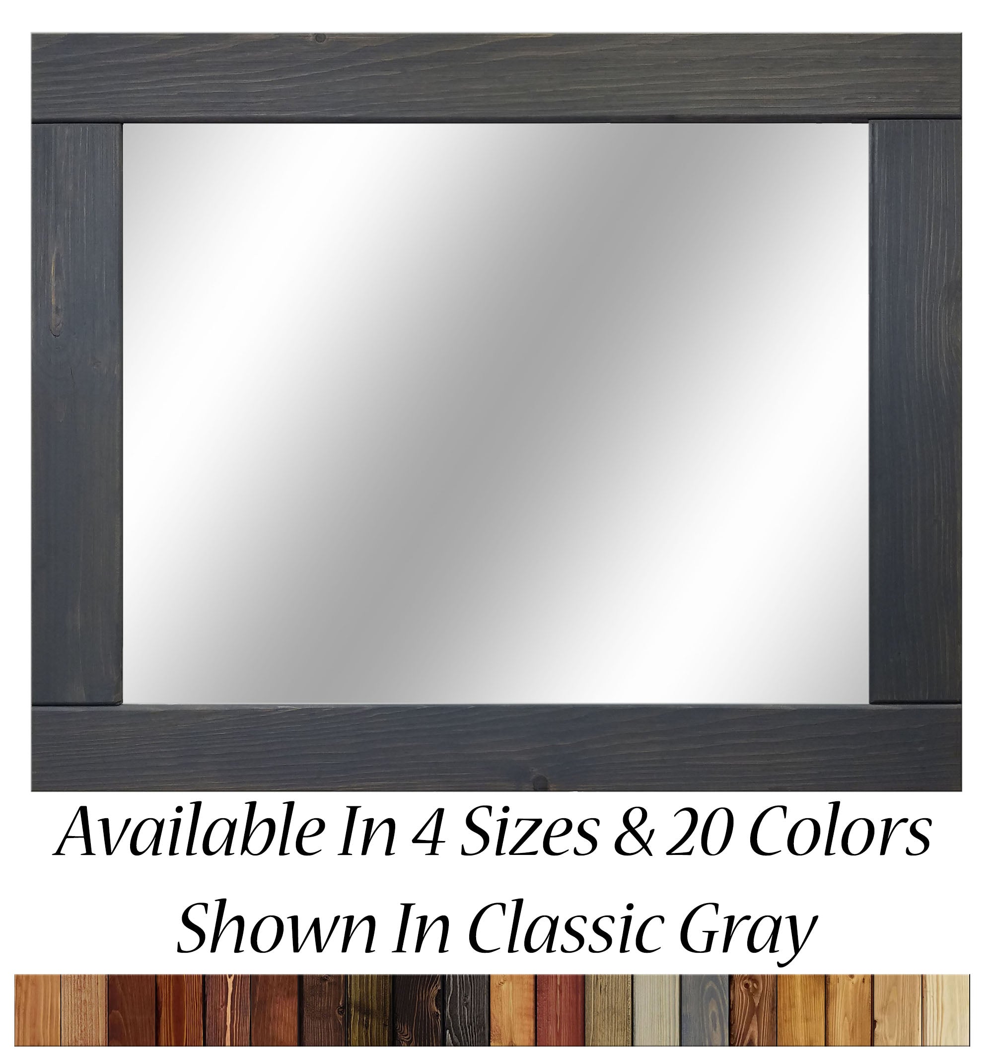 Natural Rustic Wood Framed Mirror, 20 Stain Colors - Shown In Classic Gray