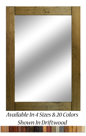 Natural Rustic Wood Framed Mirror, 20 Stain Colors - Shown In Driftwood