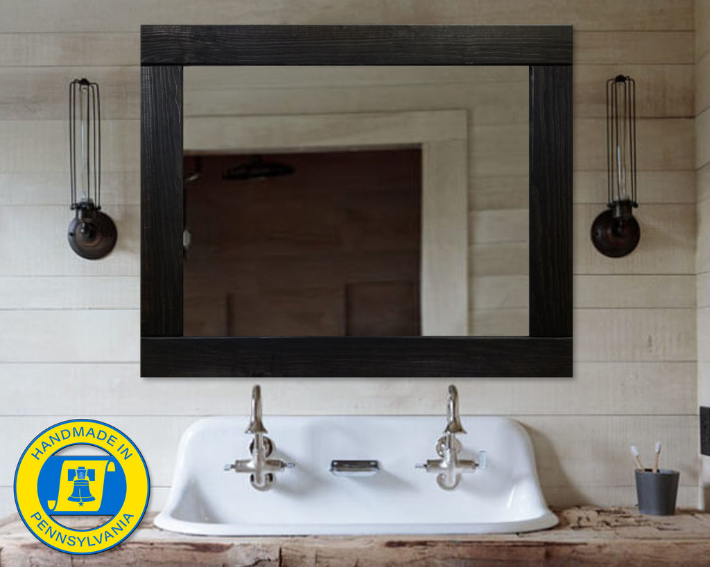 Natural Rustic Wood Framed Mirror, 20 Stain Colors - Shown In Ebony