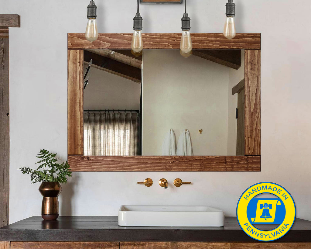 Natural Rustic Wood Framed Mirror, 20 Stain Colors - Shown In English Chestnut