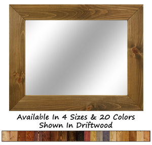 Shiplap Rustic Wood Framed Mirror, 20 Stain Colors - Shown In Driftwood