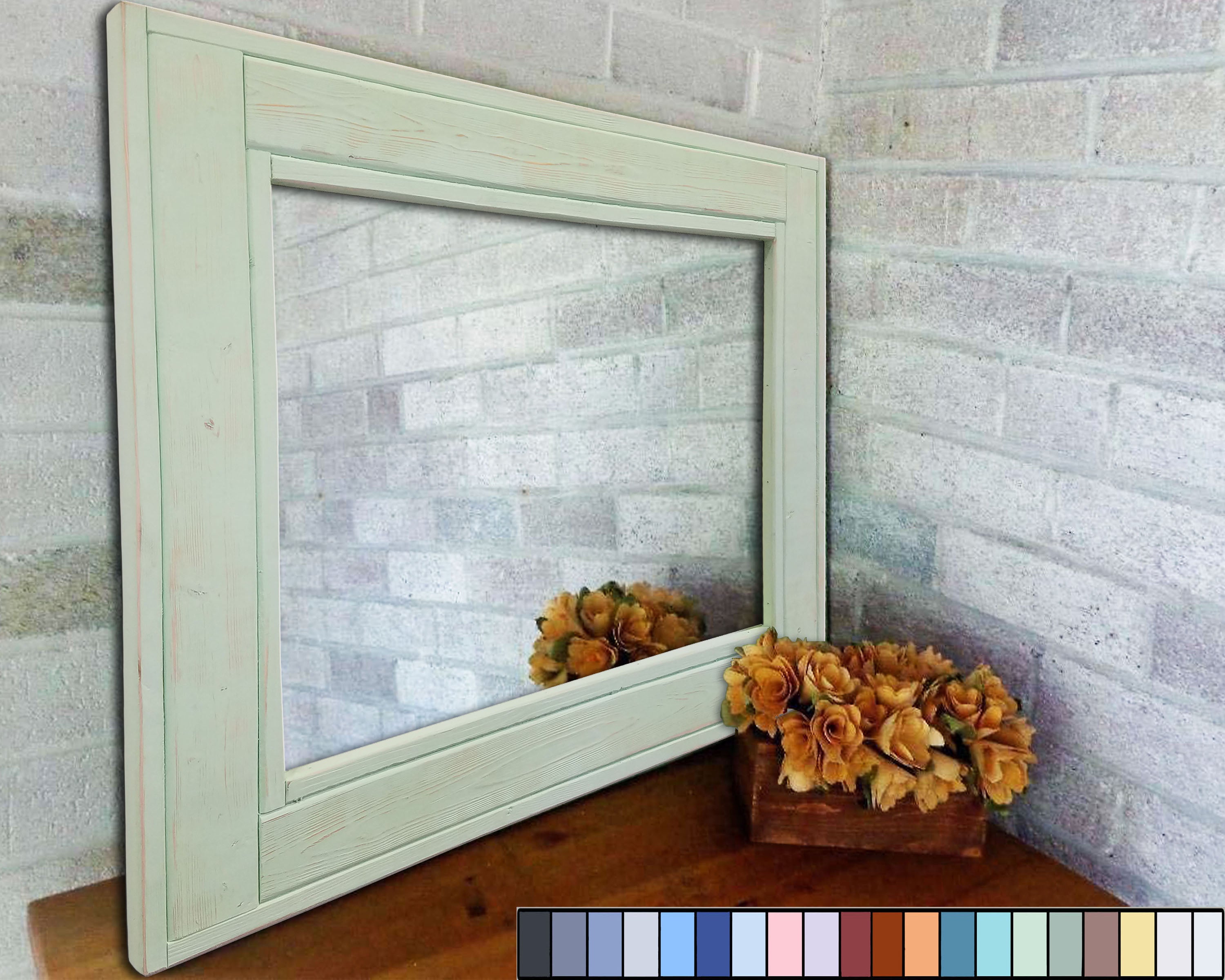 Herringbone Reclaimed Wood Mirror, 20 Colors, Shown in Garden Green