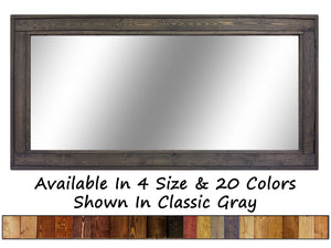Herringbone Reclaimed Styled Wood Mirror, 5 Sizes & 20 Stain Colors, Shown in Classic Gray