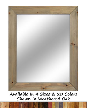 Shiplap Rustic Wood Framed Mirror, 20 Stain Colors - Shown In Weathered Oak