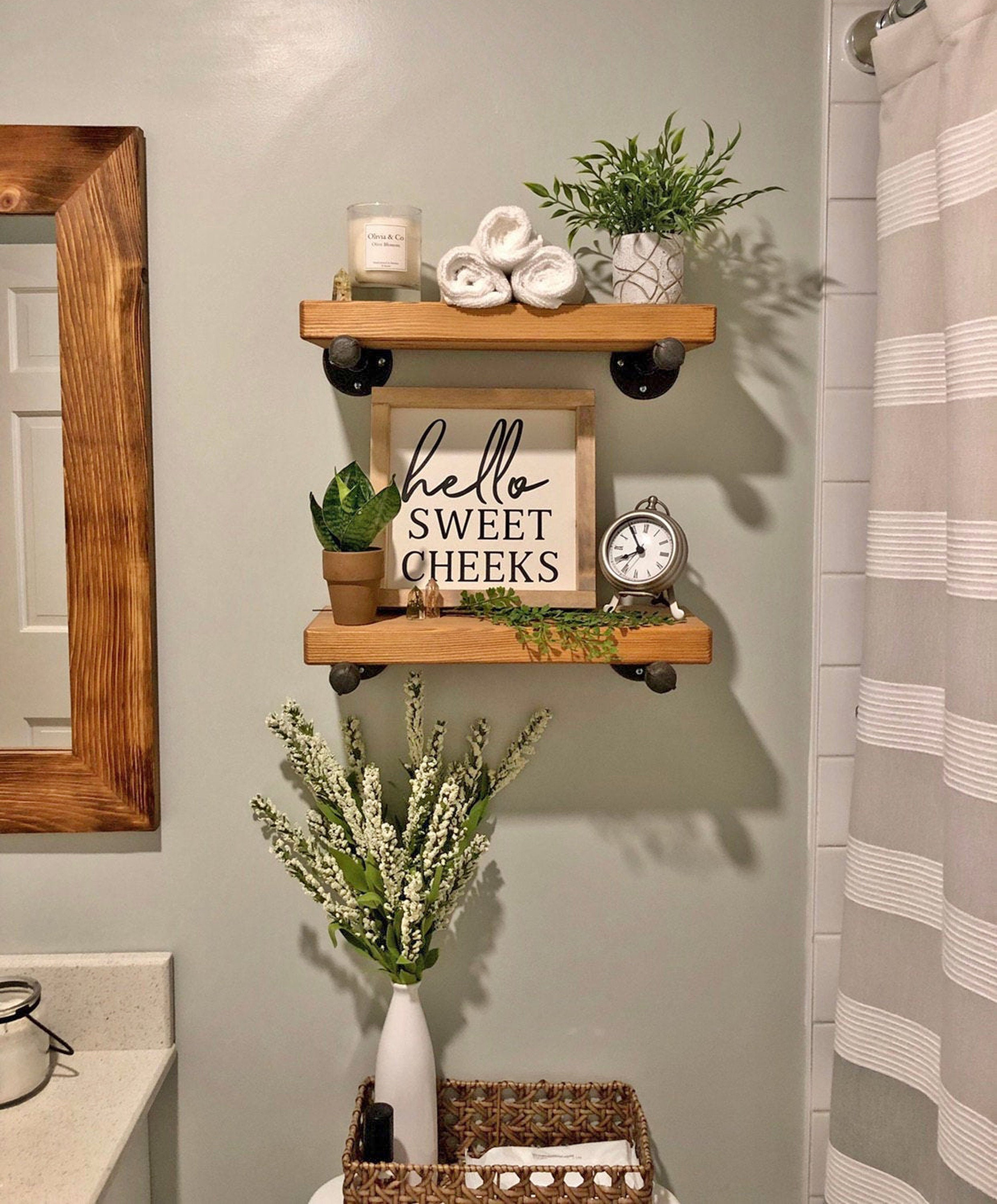Open Bathroom Industrial Pipe Shelves, Available in 20 Colors - Renewed Decor & Storage