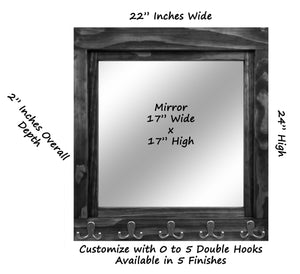 Reading Mirror with Wall Hooks, Coat Rack, Decorative Mirror, Entryway Organizer, Key Holder, Coat Hooks - Renewed Decor & Storage