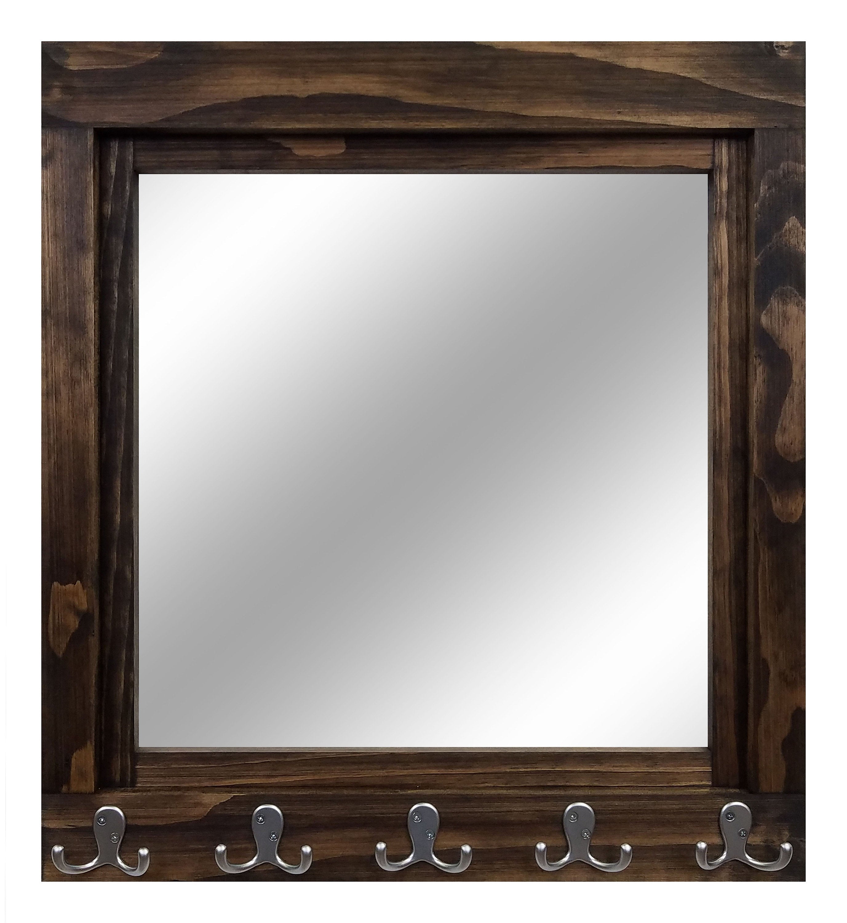 Reading Mirror with Wall Hooks, Coat Rack, Decorative Mirror, Entryway Organizer, Key Holder, Coat Hooks - Renewed Decor & Storage
