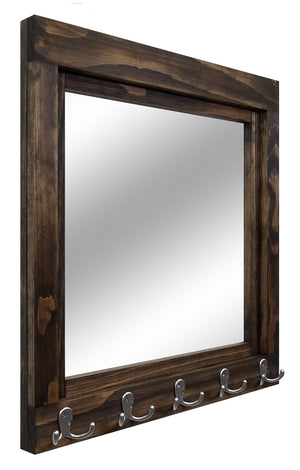 Reading Mirror with Wall Hooks, Coat Rack, Decorative Mirror, Entryway Organizer, Key Holder, Coat Hooks - Renewed Decor & Storage