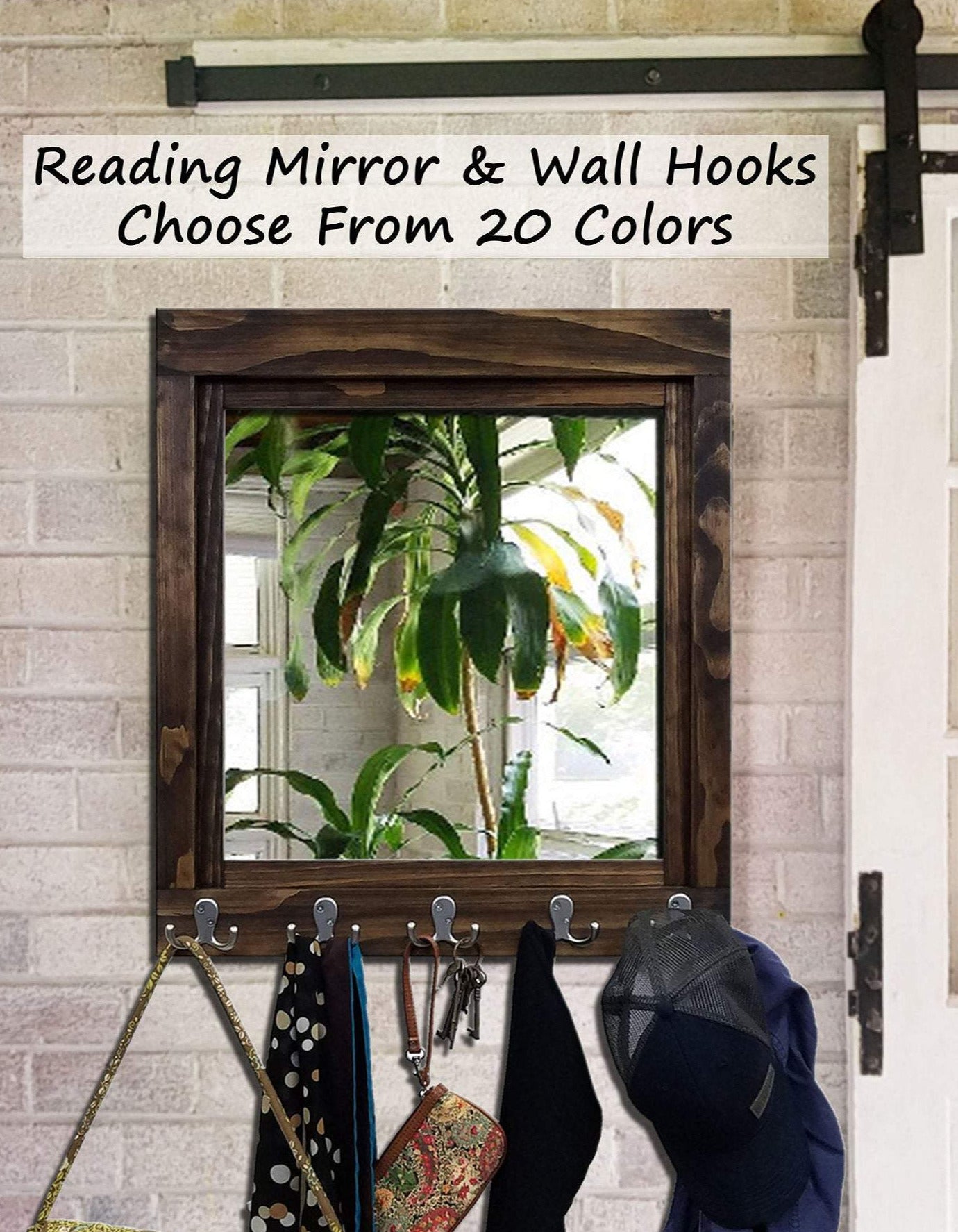Reading Mirror with Wall Hooks, Coat Rack, Decorative Mirror, Entryway Organizer, Key Holder, Coat Hooks - Renewed Decor & Storage