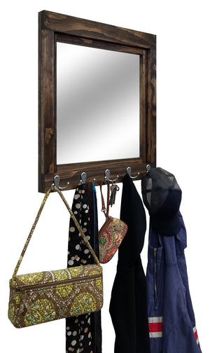 Reading Mirror with Wall Hooks, Coat Rack, Decorative Mirror, Entryway Organizer, Key Holder, Coat Hooks - Renewed Decor & Storage