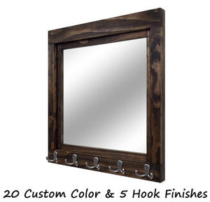 Reading Mirror with Wall Hooks, Coat Rack, Decorative Mirror, Entryway Organizer, Key Holder, Coat Hooks - Renewed Decor & Storage
