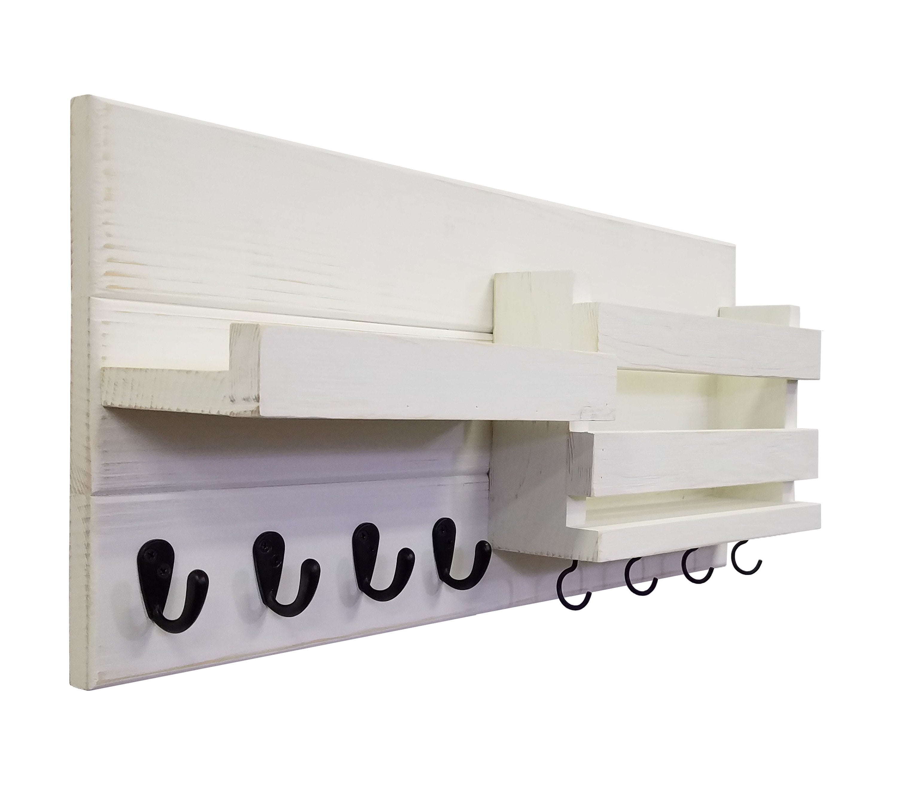 Restyled Farmhouse Mail Organizer with Hooks, Entryway Organizer, Key Holder for Wall, Wall Shelf - Renewed Decor & Storage