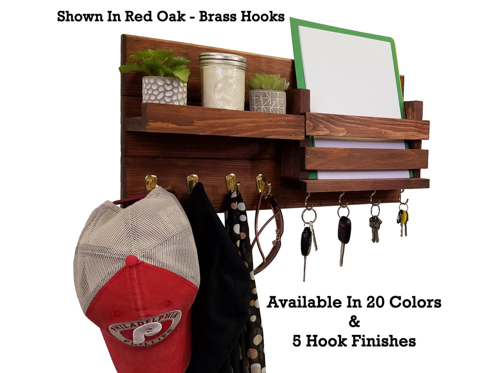 Restyled Farmhouse Mail Organizer with Hooks, Entryway Organizer, Key Holder for Wall, Wall Shelf - Renewed Decor & Storage