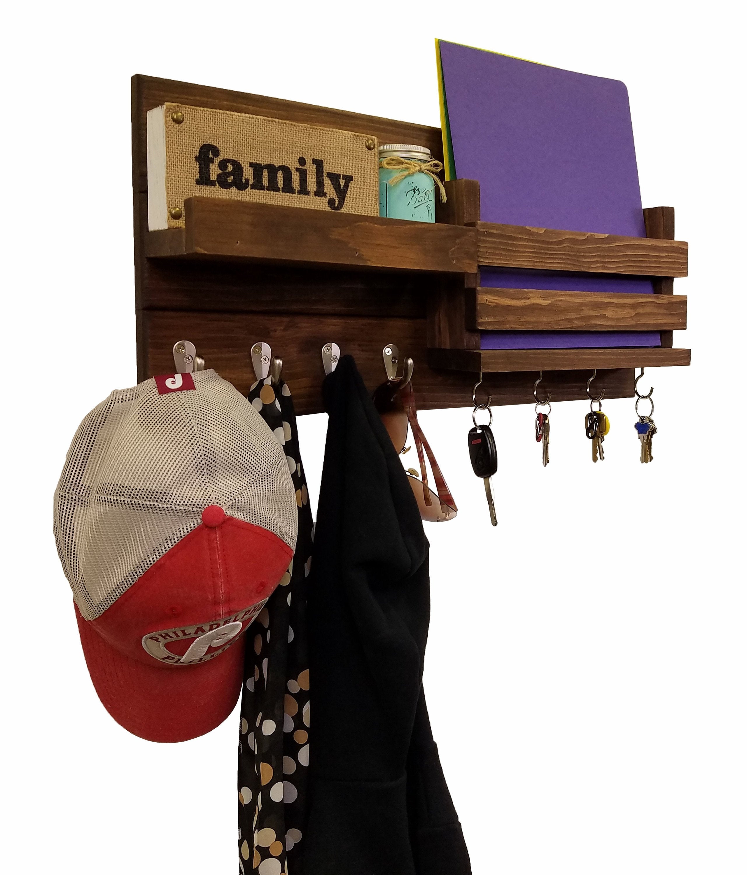 Restyled Farmhouse Mail Organizer with Hooks Entryway Organizer, Key Holder for Wall, Wall Shelf - Renewed Decor & Storage