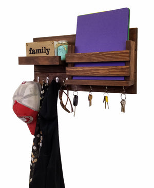 Restyled Farmhouse Mail Organizer with Hooks Entryway Organizer, Key Holder for Wall, Wall Shelf - Renewed Decor & Storage