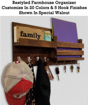Restyled Farmhouse Mail Organizer with Hooks Entryway Organizer, Key Holder for Wall, Wall Shelf - Renewed Decor & Storage