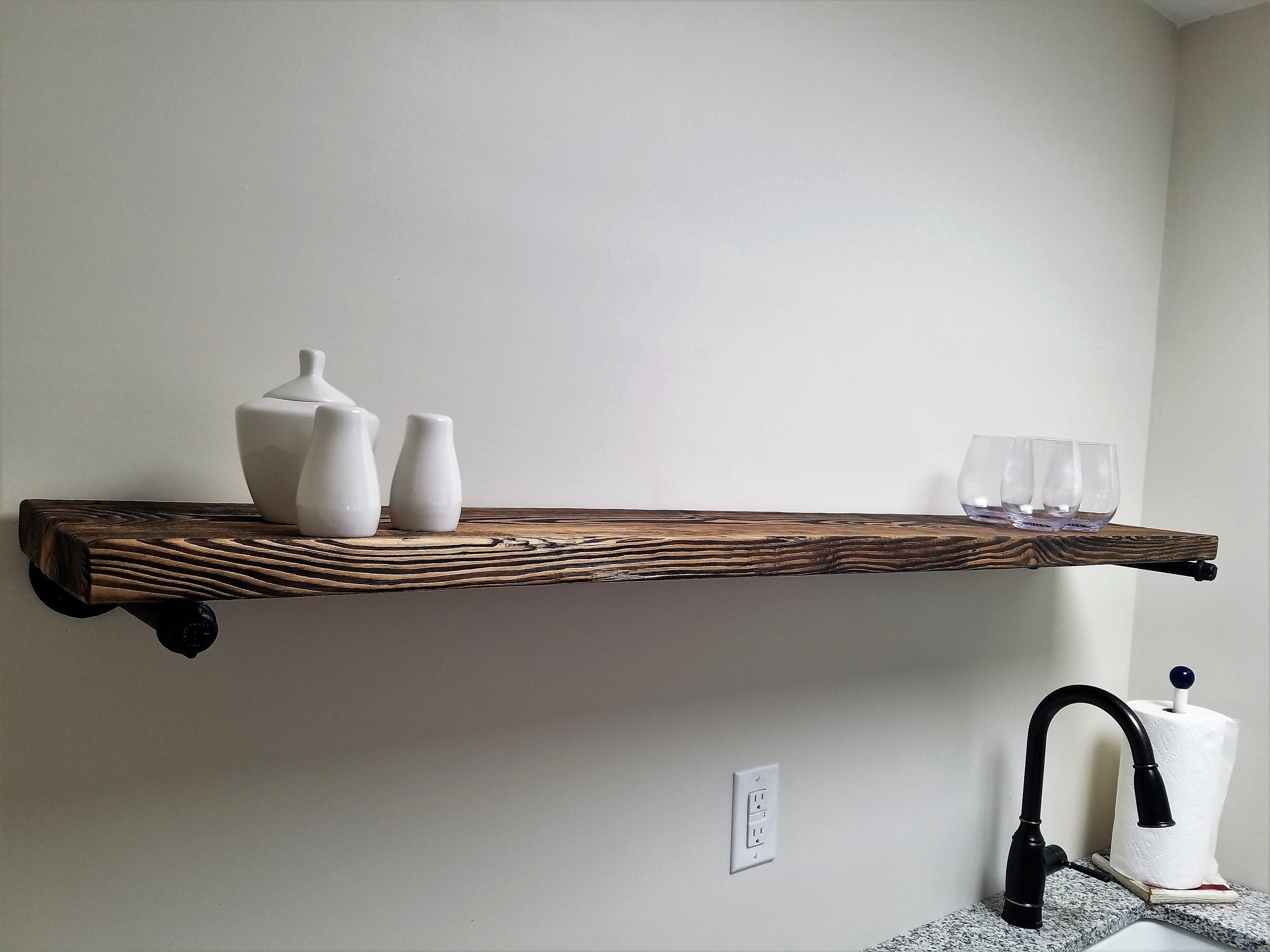 Open Bathroom Industrial Pipe Shelves, Available in 20 Colors - Renewed Decor & Storage