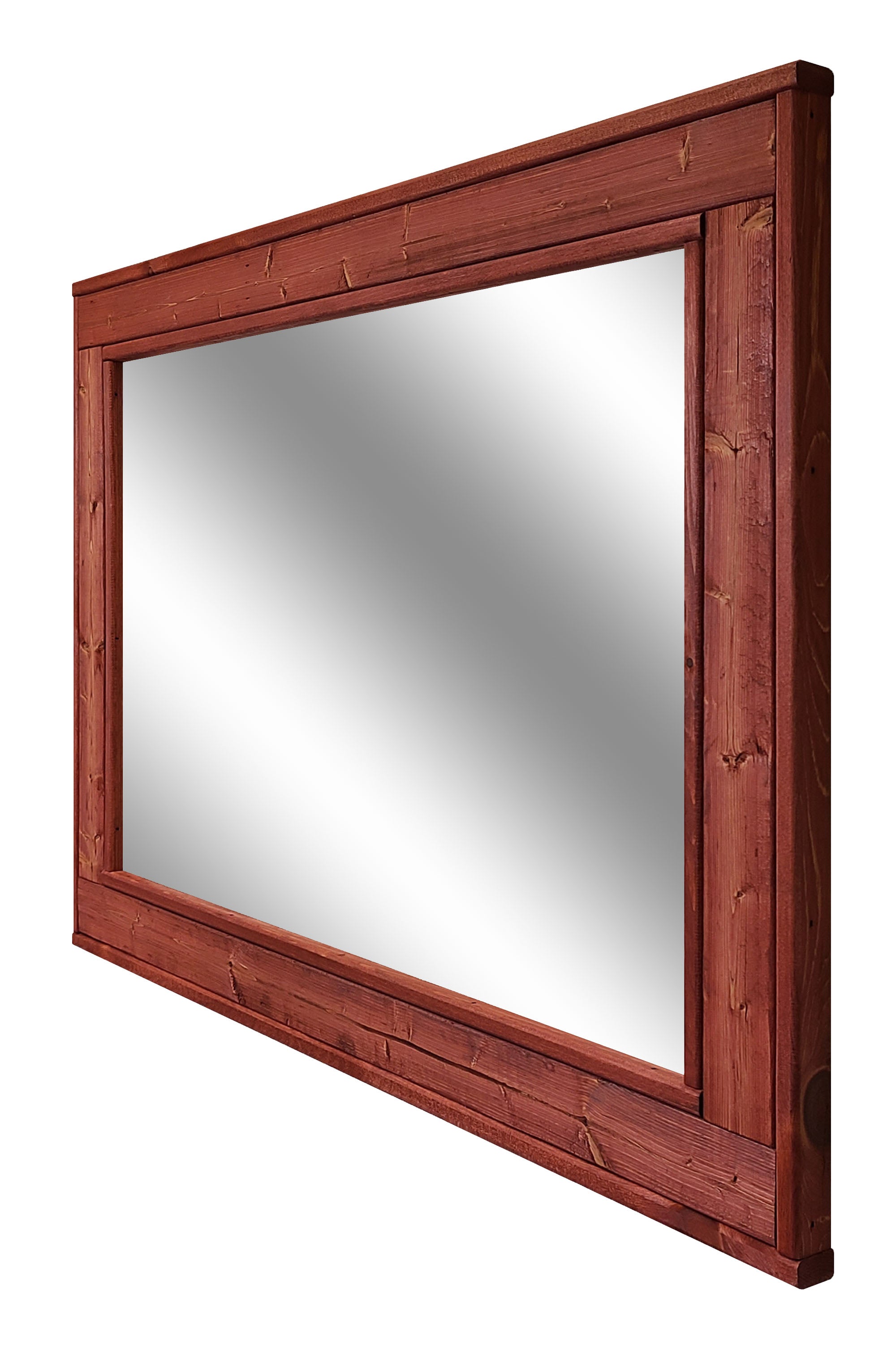 Herringbone Reclaimed Styled Wood Mirror, 20 Stain Colors & 5 Sizes, Shown in Sedona Red 