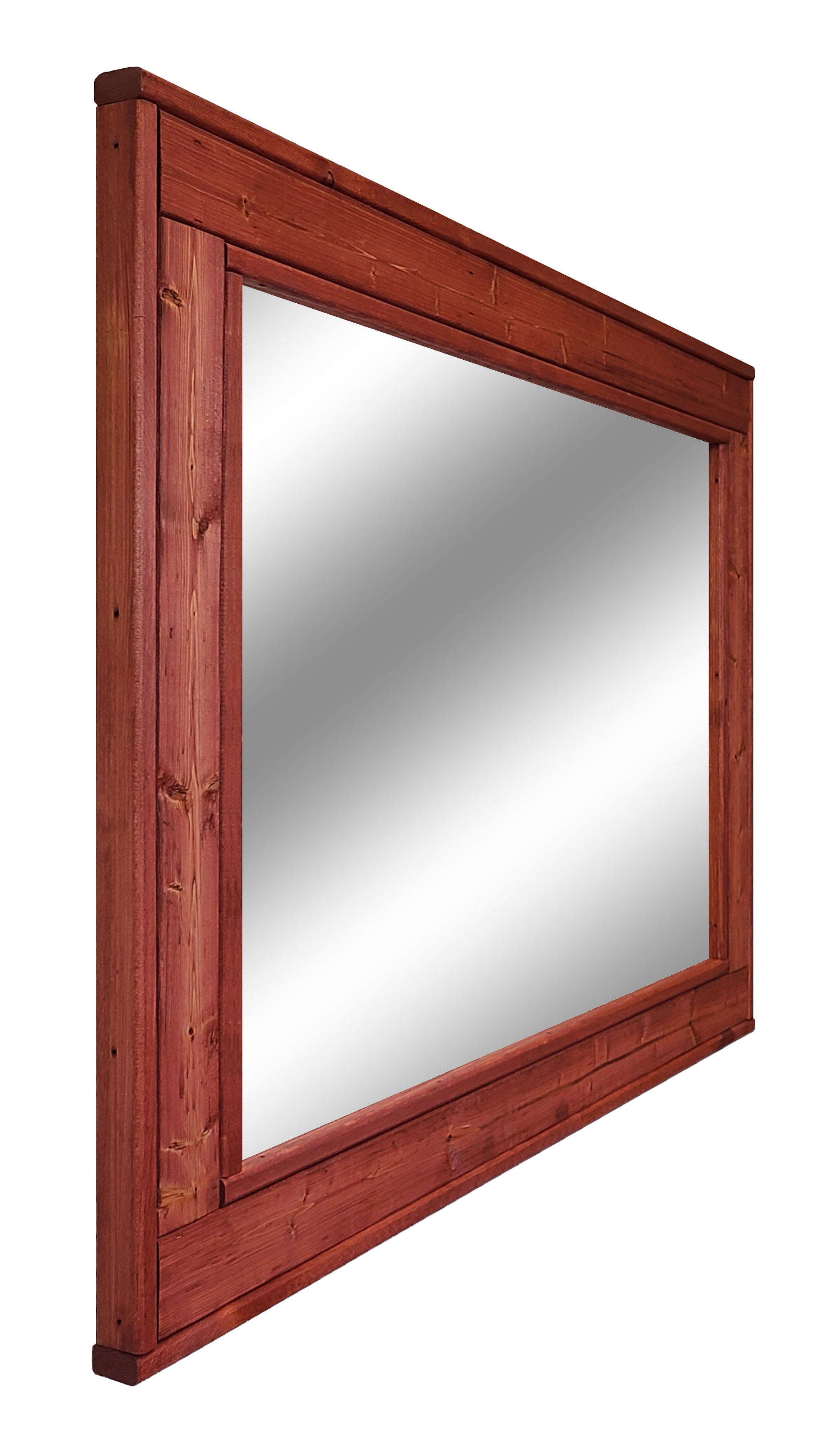 Herringbone Reclaimed Styled Wood Mirror, 20 Stain Colors & 5 Sizes, Shown in Sedona Red 