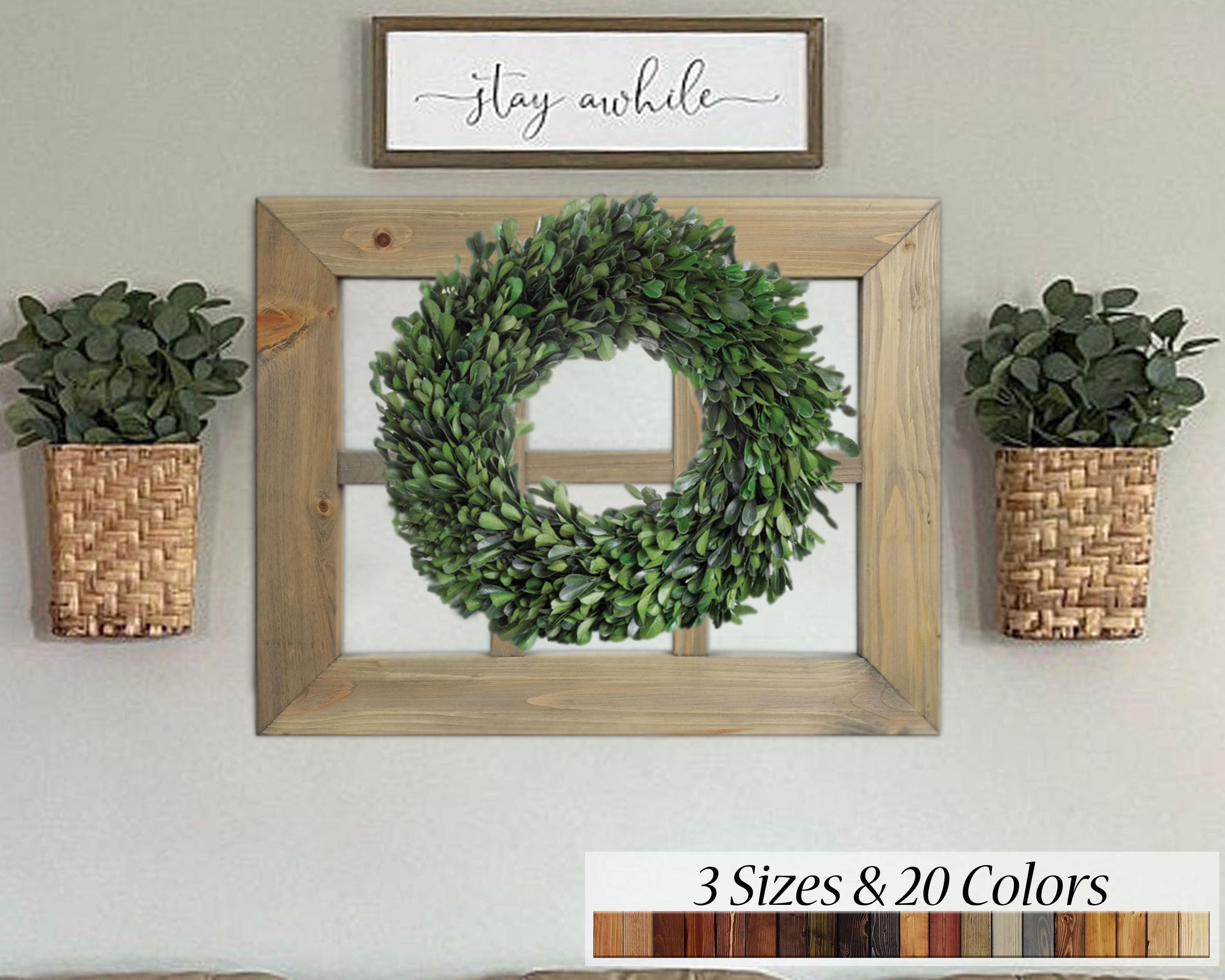 Wreath Holder 6 Pane Shiplap Rustic Wood Frame - 20 Stain Colors