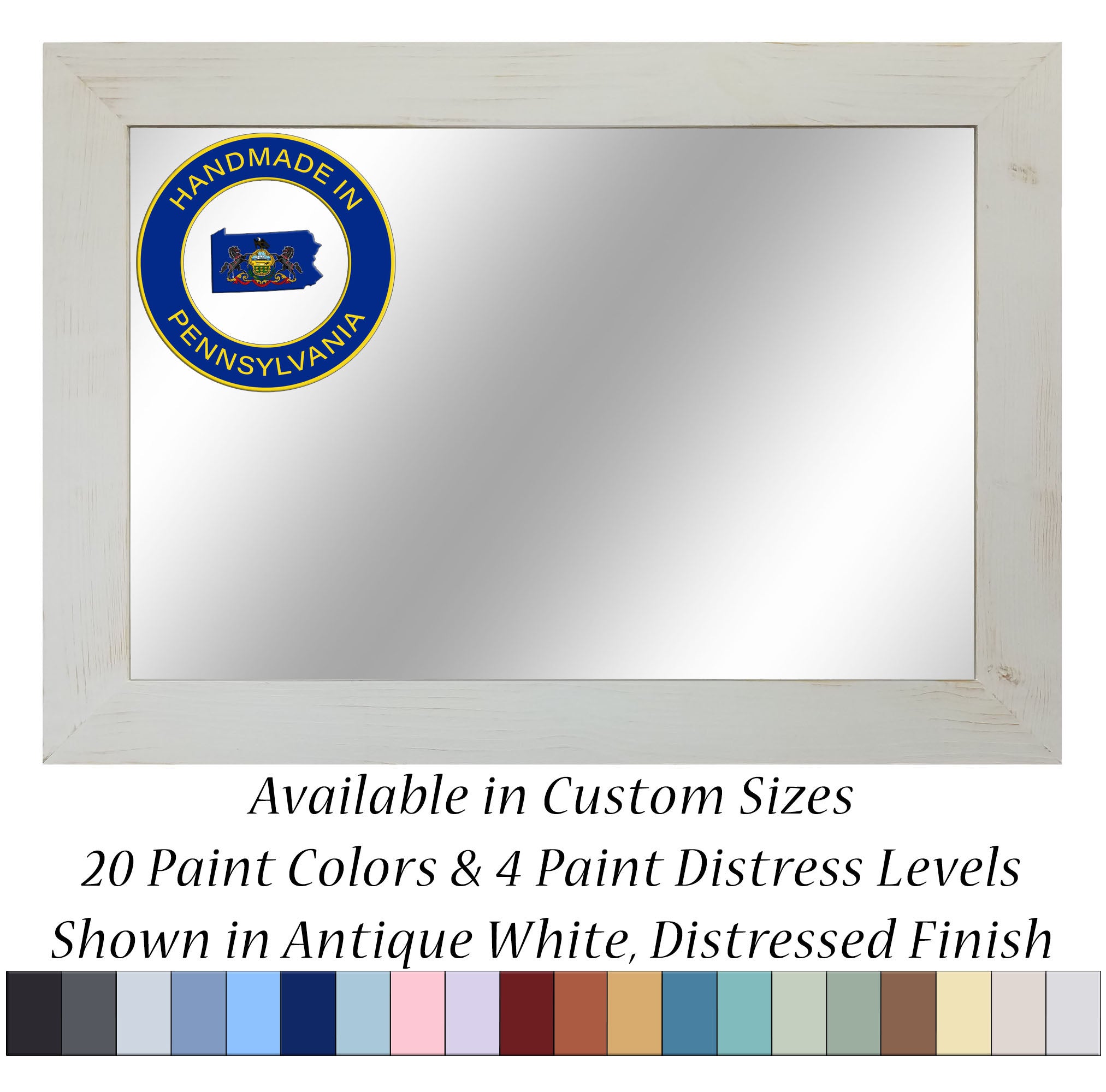 Shiplap Rustic Framed Wall Mirror, 20 Paint Colors, Shown in Antique White, Handmade in the USA