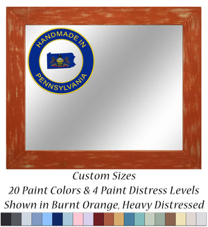 Shiplap Rustic Framed Wall Mirror, 20 Paint Colors, Shown in Burnt Orange, Handmade in the USA