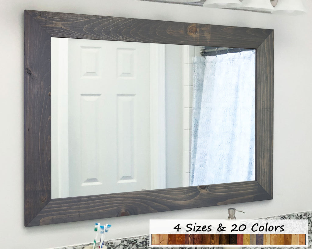 Shiplap Rustic Wood Framed Mirror, 20 Stain Colors - Shown In Classic Gray