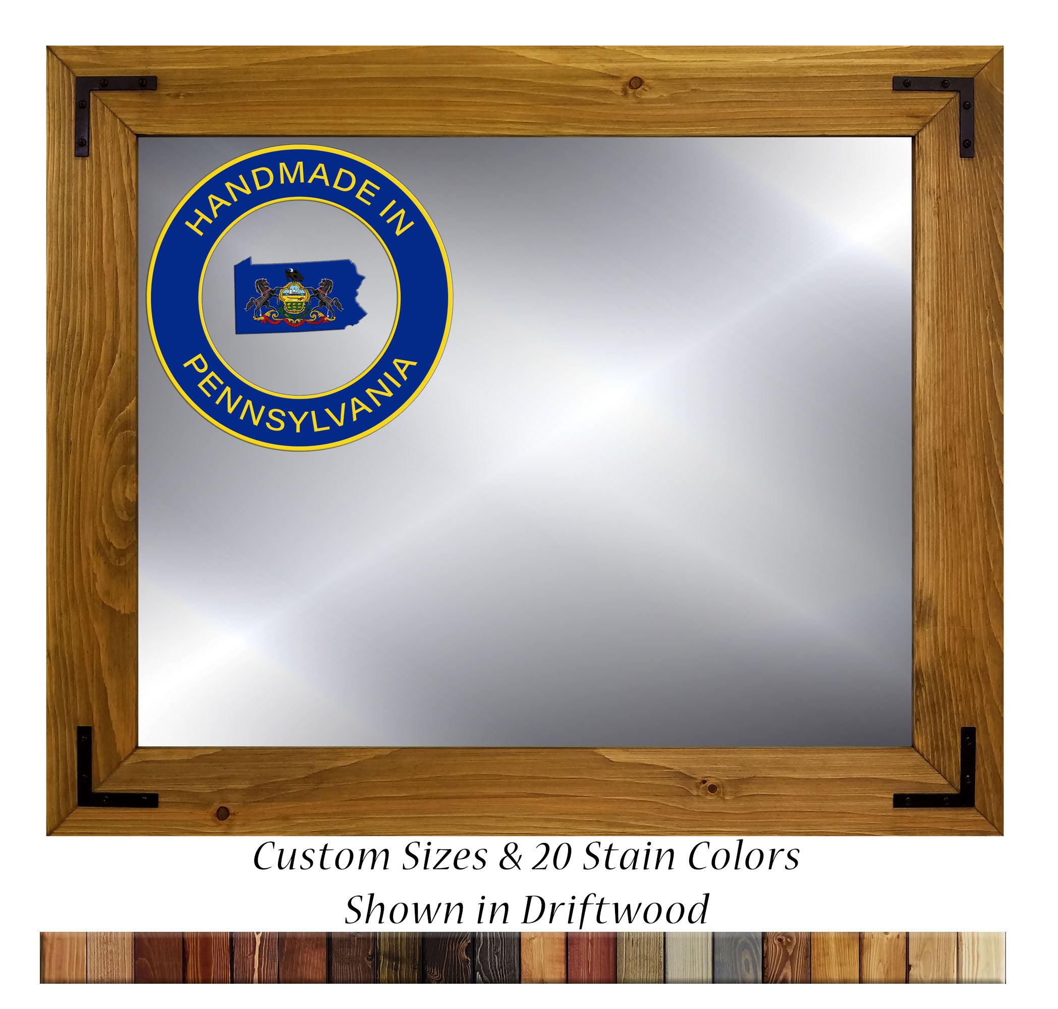 Accent Bracket Shiplap Rustic Framed Wall Mirror, 20 Colors, Shown in Driftwood Handmade in the USA