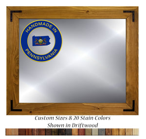 Accent Bracket Shiplap Rustic Framed Wall Mirror, 20 Colors, Shown in Driftwood Handmade in the USA