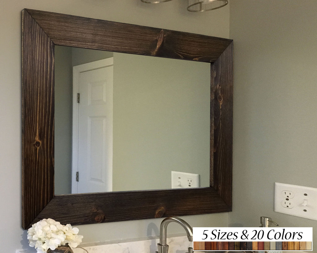 Shiplap Rustic Wood Framed Mirror, 20 Stain Colors - Shown In Jacobean