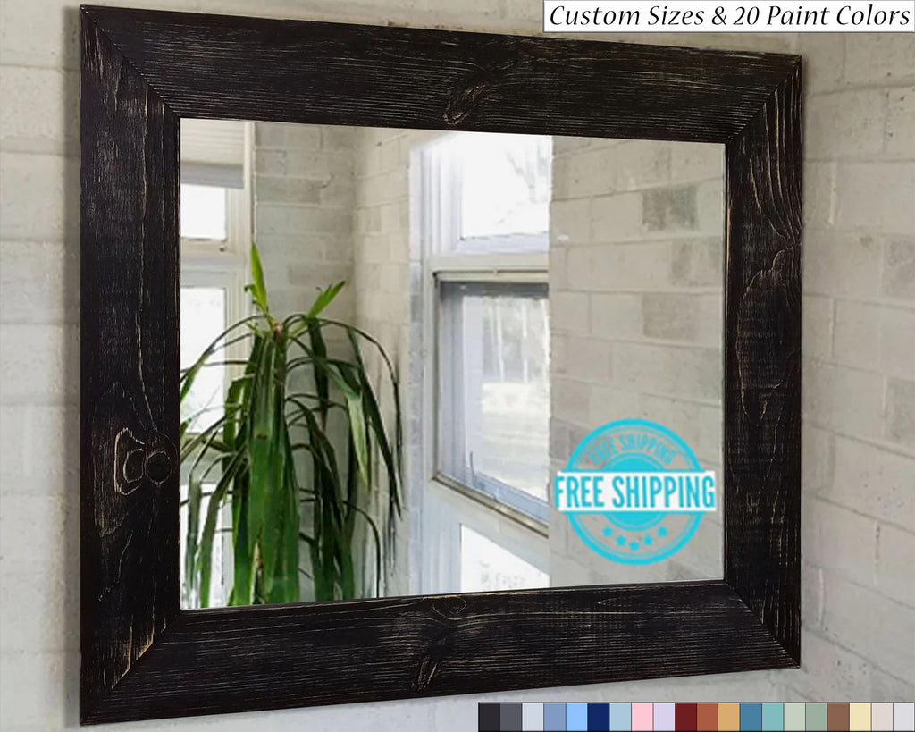 Shiplap Rustic Framed Wall Mirror, 20 Paint Colors, & Custom Sizes by Lane of Lenore