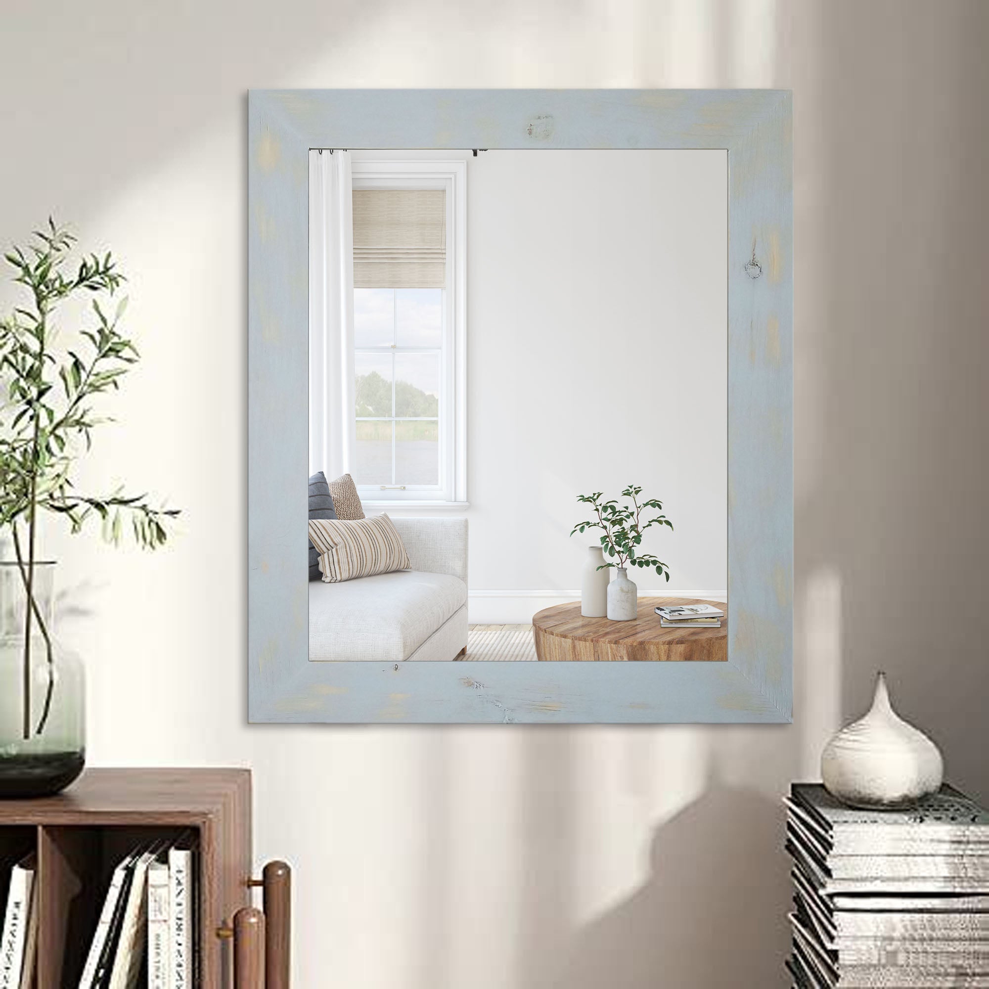 Shiplap Rustic Framed Wall Mirror, 20 Paint Colors, Shown in Light French Gray, Handmade in the USA