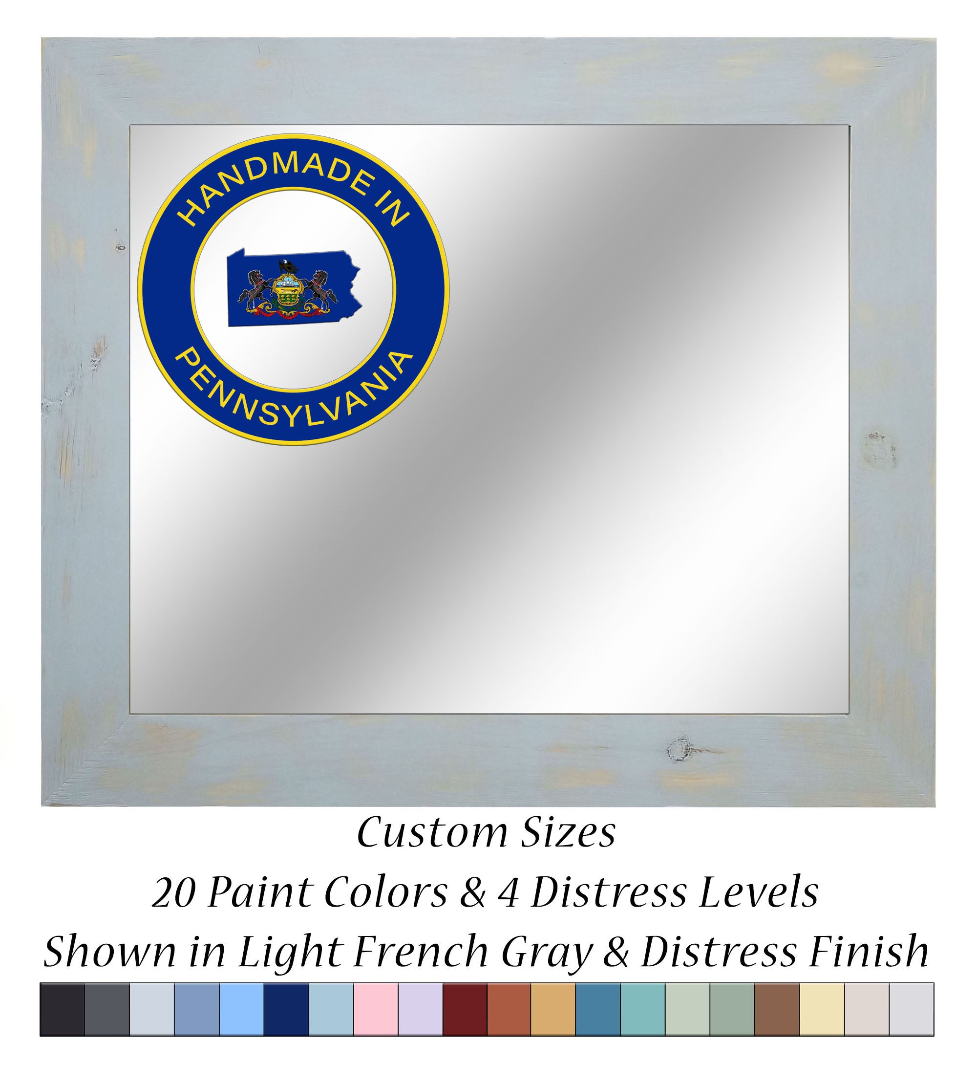 Shiplap Rustic Framed Wall Mirror, 20 Paint Colors, Shown in Light French Gray, Handmade in the USA